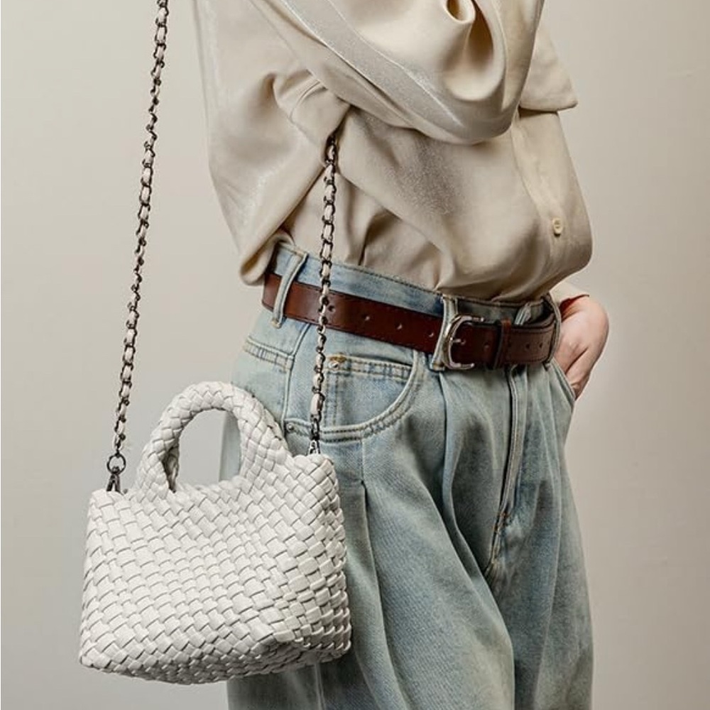 Ivory Woven Handbag with Mini Wallet